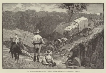 マショナランド遠征、英国南アフリカ、小川を渡る警察